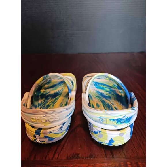 Crocs Classic Marbled Clogs Girls Size 7C Blue & Yellow - Picture 3 of 5